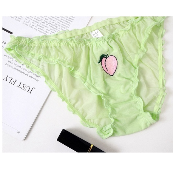Green Ruched Fruit Applique Mesh Sheer Panties - Picture 9 of 17